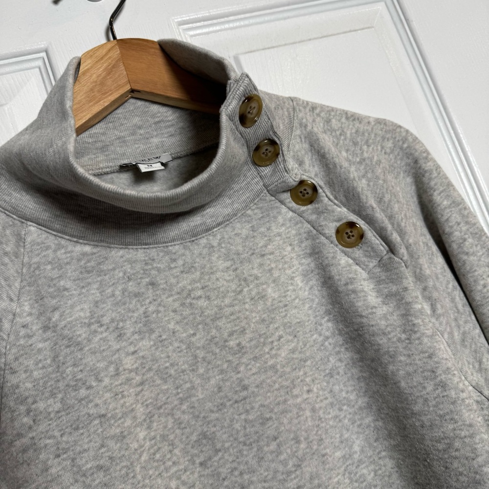 J. Crew Light Gray Cowl Neck Sweatshirt Button Accents Medium Capsule Staple - Picture 3 of 8